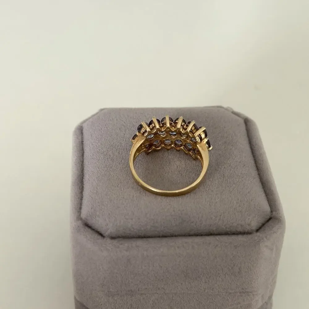 Clyde Duneier Designer 10K Yellow Gold Tanzanite Triple Row Ring Size 6